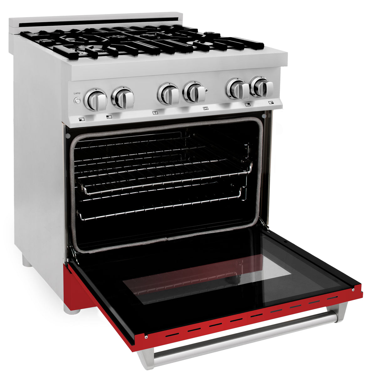 ZLINE 30" 4.0 cu ft Dual Fuel Range with Gas Stove and Electric Oven in Stainless Steel and Red Matte Door (RA-RM-30)