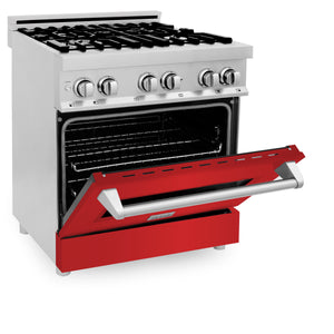 ZLINE 30" 4.0 cu ft Dual Fuel Range with Gas Stove and Electric Oven in Stainless Steel and Red Matte Door (RA-RM-30)