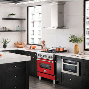 ZLINE 30" 4.0 cu ft Dual Fuel Range with Gas Stove and Electric Oven in Stainless Steel and Red Matte Door (RA-RM-30)