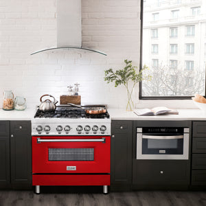 ZLINE 36" 4.6 cu ft Dual Fuel Range with Gas Stove and Electric Oven in Stainless Steel and Red Matte Door (RA-RM-36)