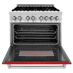 ZLINE 36" 4.6 cu ft Dual Fuel Range with Gas Stove and Electric Oven in Stainless Steel and Red Matte Door (RA-RM-36)