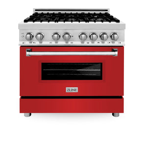 ZLINE 36" 4.6 cu ft Dual Fuel Range with Gas Stove and Electric Oven in Stainless Steel and Red Matte Door (RA-RM-36)