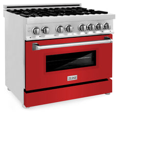 ZLINE 36" 4.6 cu ft Dual Fuel Range with Gas Stove and Electric Oven in Stainless Steel and Red Matte Door (RA-RM-36)