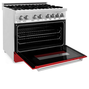 ZLINE 36" 4.6 cu ft Dual Fuel Range with Gas Stove and Electric Oven in Stainless Steel and Red Matte Door (RA-RM-36)