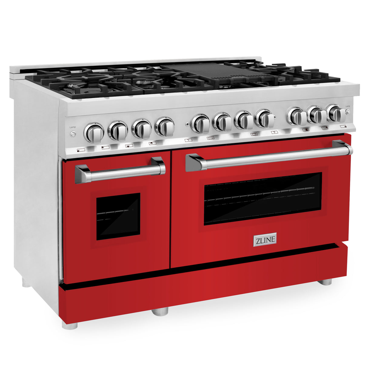 ZLINE 48" 6.0 cu ft Dual Fuel Range with Gas Stove and Electric Oven in Stainless Steel and Red Matte Door (RA-RM-48)