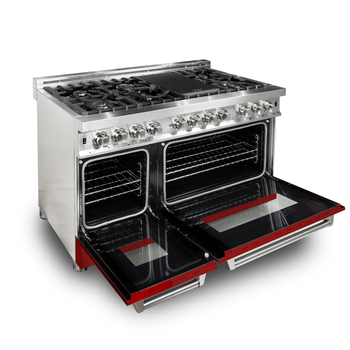 ZLINE 48" 6.0 cu ft Dual Fuel Range with Gas Stove and Electric Oven in Stainless Steel and Red Matte Door (RA-RM-48)