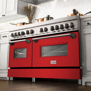 ZLINE 60" 7.4 cu ft Dual Fuel Range with Gas Stove and Electric Oven in Stainless Steel and Red Matte Door (RA-RM-60)