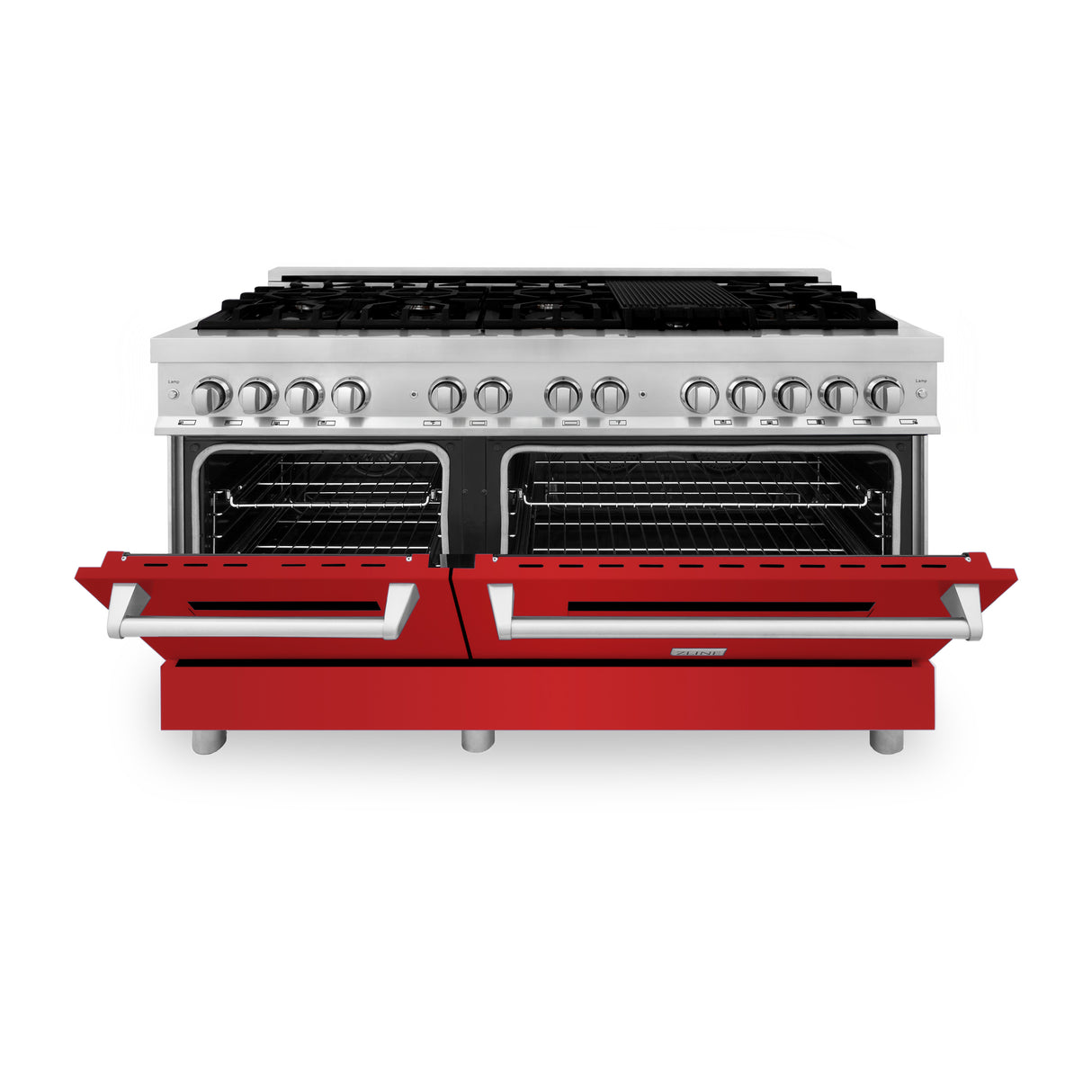 ZLINE 60" 7.4 cu ft Dual Fuel Range with Gas Stove and Electric Oven in Stainless Steel and Red Matte Door (RA-RM-60)