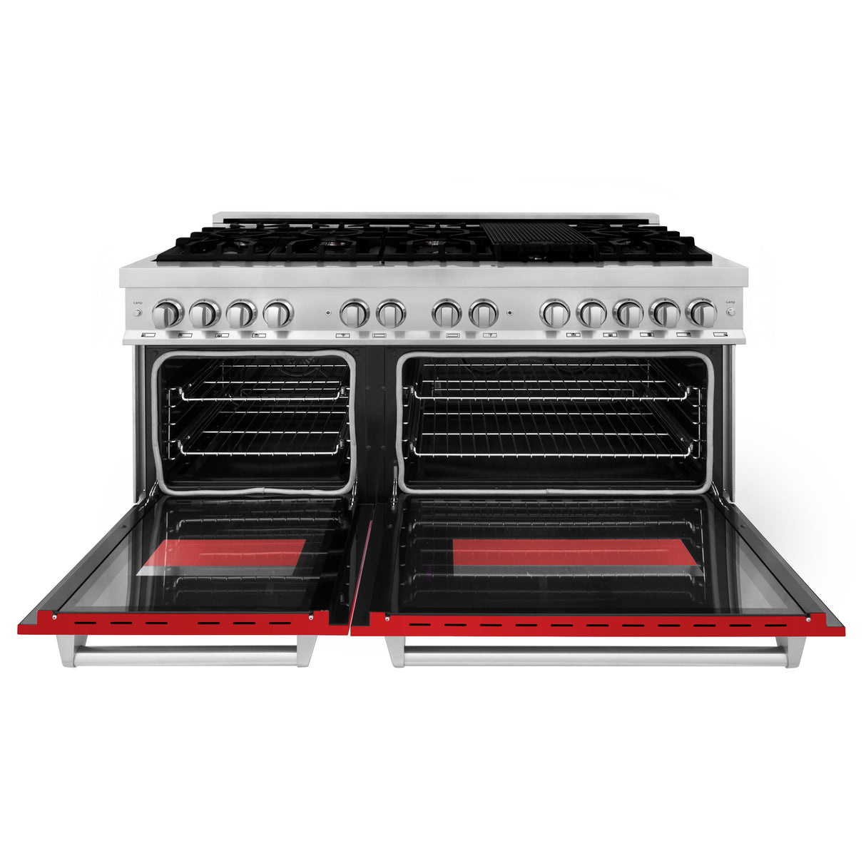 ZLINE 60" 7.4 cu ft Dual Fuel Range with Gas Stove and Electric Oven in Stainless Steel and Red Matte Door (RA-RM-60)