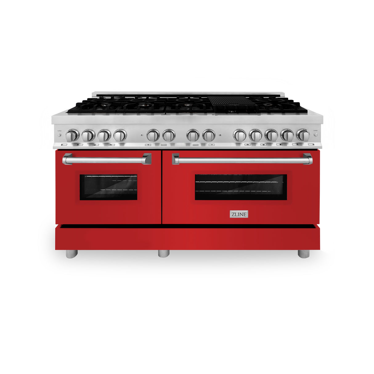 ZLINE 60" 7.4 cu ft Dual Fuel Range with Gas Stove and Electric Oven in Stainless Steel and Red Matte Door (RA-RM-60)