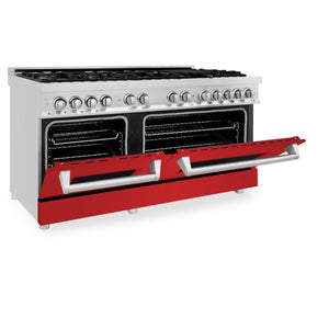 ZLINE 60" 7.4 cu ft Dual Fuel Range with Gas Stove and Electric Oven in Stainless Steel and Red Matte Door (RA-RM-60)