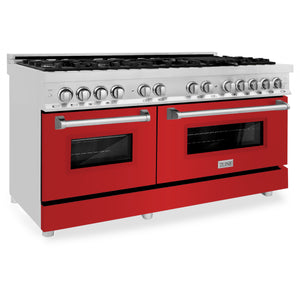 ZLINE 60" 7.4 cu ft Dual Fuel Range with Gas Stove and Electric Oven in Stainless Steel and Red Matte Door (RA-RM-60)