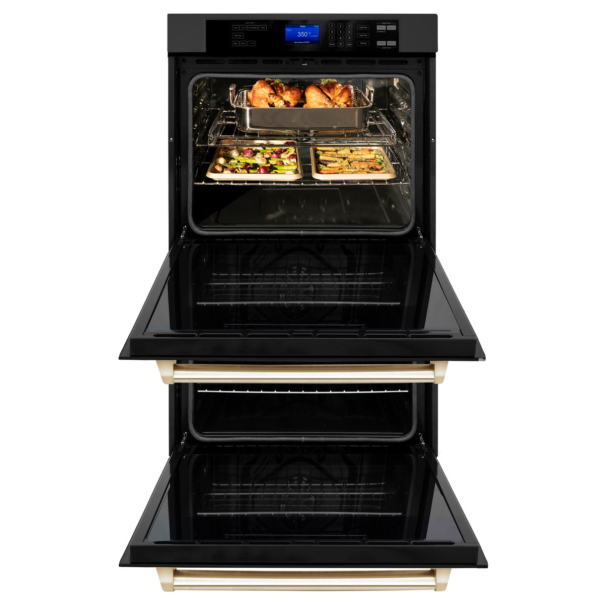 ZLINE 30" Autograph Edition Double Wall Oven with Self Clean and True Convection in Black Stainless Steel and Gold (AWDZ-30-BS-G)