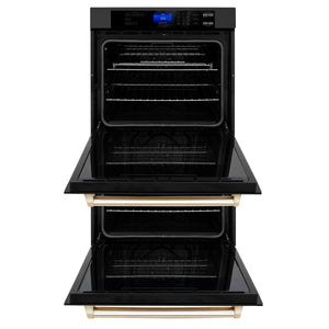 ZLINE 30" Autograph Edition Double Wall Oven with Self Clean and True Convection in Black Stainless Steel and Gold (AWDZ-30-BS-G)