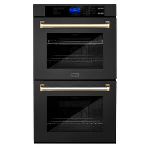 ZLINE 30" Autograph Edition Double Wall Oven with Self Clean and True Convection in Black Stainless Steel and Gold (AWDZ-30-BS-G)