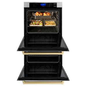 ZLINE 30" Autograph Edition Double Wall Oven with Self Clean and True Convection in Stainless Steel and Gold (AWDZ-30-G)