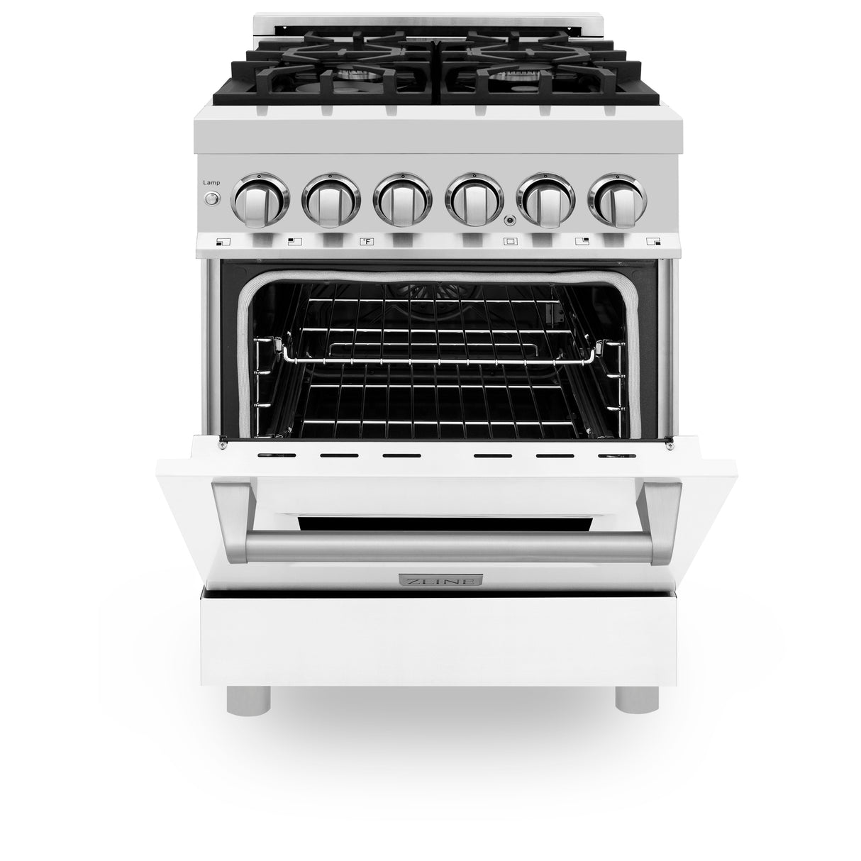 ZLINE 24" 2.8 cu ft Dual Fuel Range with Gas Stove and Electric Oven in Stainless Steel and White Matte Door (RA-WM-24)