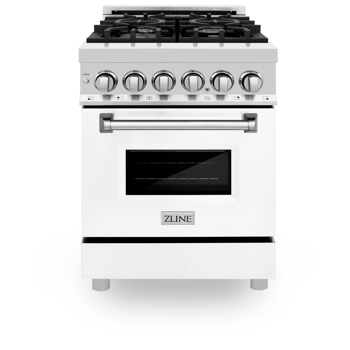 ZLINE 24" 2.8 cu ft Dual Fuel Range with Gas Stove and Electric Oven in Stainless Steel and White Matte Door (RA-WM-24)