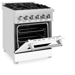 ZLINE 24" 2.8 cu ft Dual Fuel Range with Gas Stove and Electric Oven in Stainless Steel and White Matte Door (RA-WM-24)