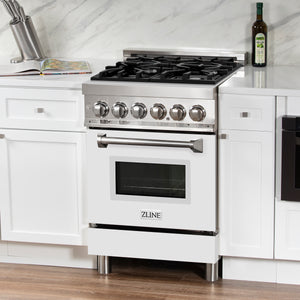 ZLINE 24" 2.8 cu ft Dual Fuel Range with Gas Stove and Electric Oven in Stainless Steel and White Matte Door (RA-WM-24)