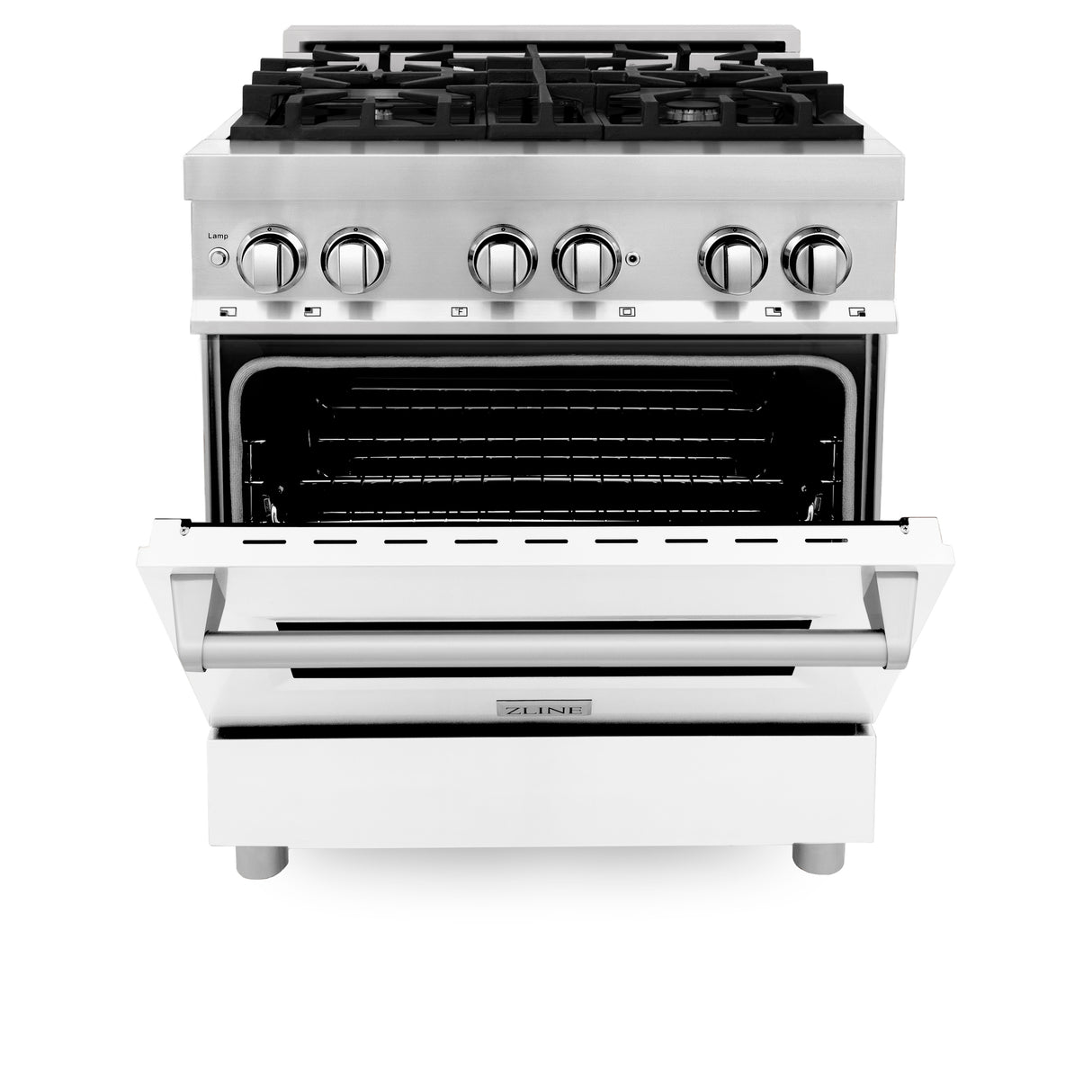 ZLINE 30" 4.0 cu ft Dual Fuel Range with Gas Stove and Electric Oven in Stainless Steel and White Matte Door (RA-WM-30)