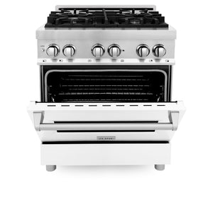 ZLINE 30" 4.0 cu ft Dual Fuel Range with Gas Stove and Electric Oven in Stainless Steel and White Matte Door (RA-WM-30)