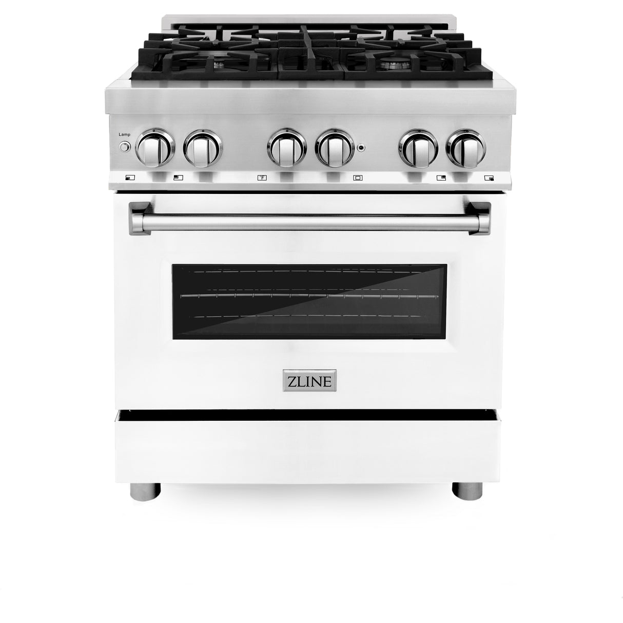 ZLINE 30" 4.0 cu ft Dual Fuel Range with Gas Stove and Electric Oven in Stainless Steel and White Matte Door (RA-WM-30)