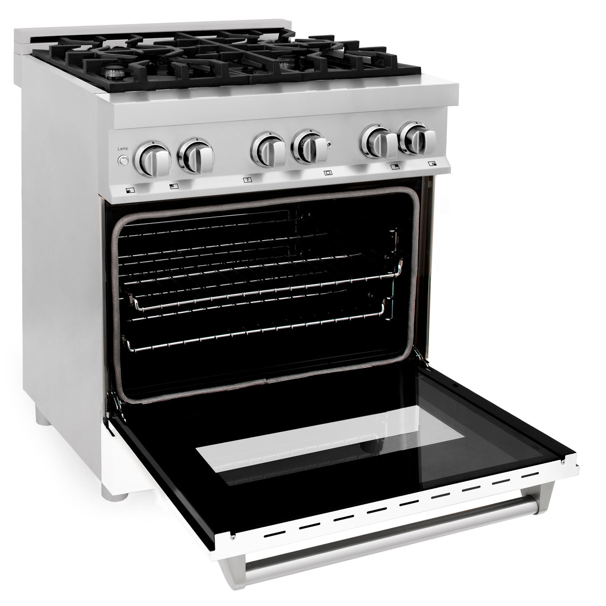 ZLINE 30" 4.0 cu ft Dual Fuel Range with Gas Stove and Electric Oven in Stainless Steel and White Matte Door (RA-WM-30)