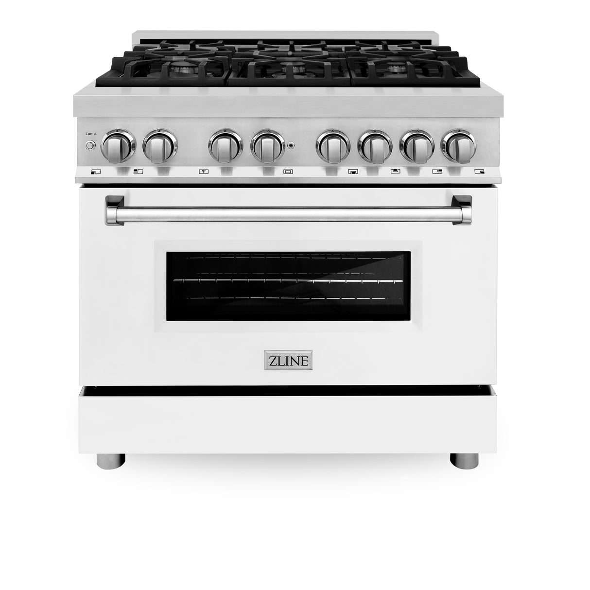 ZLINE 36" 4.6 cu ft Dual Fuel Range with Gas Stove and Electric Oven in Stainless Steel and White Matte Door (RA-WM-36)