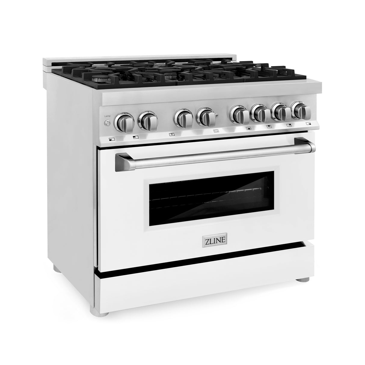 ZLINE 36" 4.6 cu ft Dual Fuel Range with Gas Stove and Electric Oven in Stainless Steel and White Matte Door (RA-WM-36)