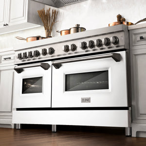 ZLINE 60" 7.4 cu ft Dual Fuel Range with Gas Stove and Electric Oven in Stainless Steel and White Matte Door (RA-WM-60)