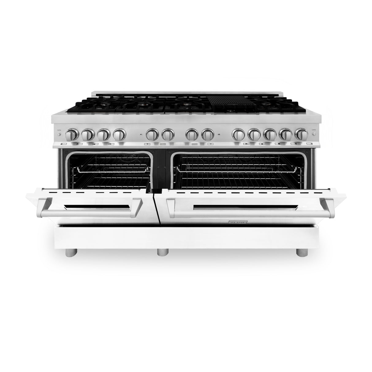 ZLINE 60" 7.4 cu ft Dual Fuel Range with Gas Stove and Electric Oven in Stainless Steel and White Matte Door (RA-WM-60)