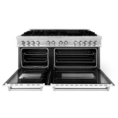 ZLINE 60" 7.4 cu ft Dual Fuel Range with Gas Stove and Electric Oven in Stainless Steel and White Matte Door (RA-WM-60)