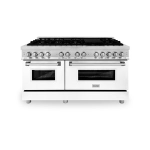 ZLINE 60" 7.4 cu ft Dual Fuel Range with Gas Stove and Electric Oven in Stainless Steel and White Matte Door (RA-WM-60)