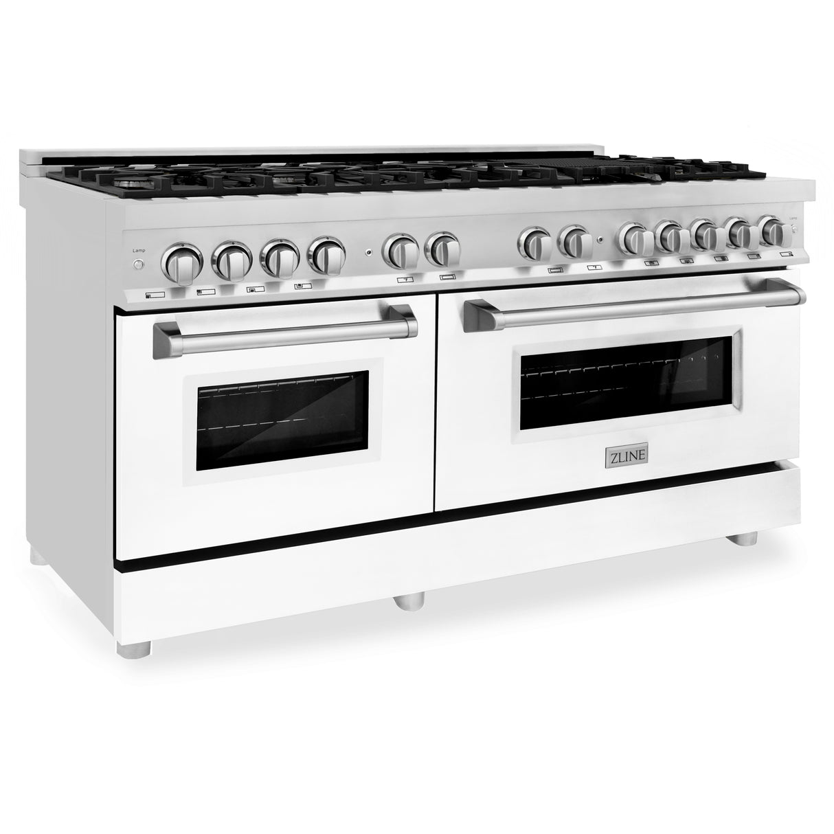 ZLINE 60" 7.4 cu ft Dual Fuel Range with Gas Stove and Electric Oven in Stainless Steel and White Matte Door (RA-WM-60)