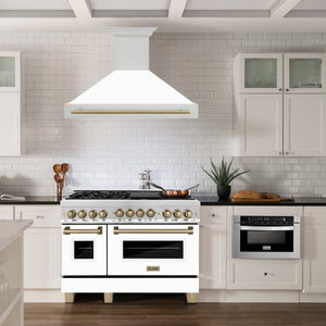 ZLINE 48" Autograph Edition Stainless Steel Range Hood with White Matte Shell and Gold Handle (8654STZ-WM48-G)