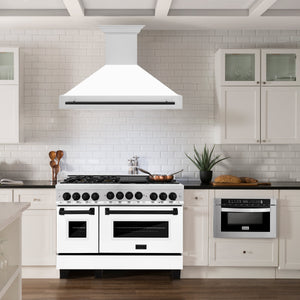 ZLINE 48" Autograph Edition Stainless Steel Range Hood with White Matte Shell and Matte Black Handle (8654STZ-WM48-MB)