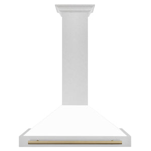 ZLINE 36" Autograph Edition Fingerprint Resistant Stainless Steel Range Hood with White Matte Shell and Champagne Bronze Handle (KB4SNZ-WM36-CB)