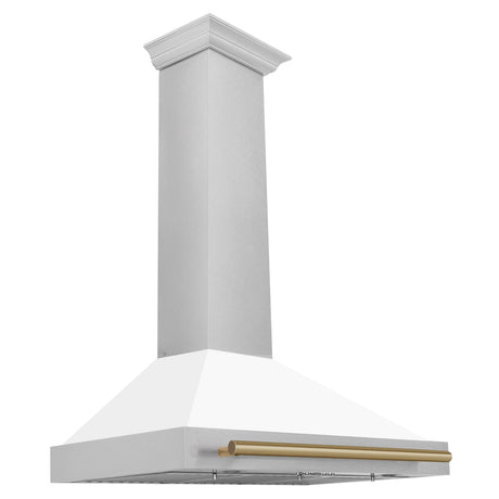 ZLINE 36" Autograph Edition Fingerprint Resistant Stainless Steel Range Hood with White Matte Shell and Champagne Bronze Handle (KB4SNZ-WM36-CB)