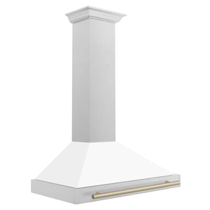 ZLINE 36" Autograph Edition Fingerprint Resistant Stainless Steel Range Hood with White Matte Shell and Gold Handle (KB4SNZ-WM36-G)