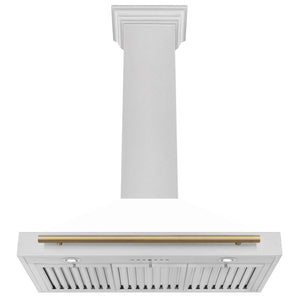 ZLINE 36" Autograph Edition Fingerprint Resistant Stainless Steel Range Hood with White Matte Shell and Gold Handle (KB4SNZ-WM36-G)