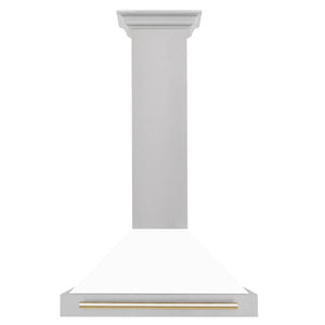 ZLINE 30" Autograph Edition Fingerprint Resistant Stainless Steel Range Hood with White Matte Shell and Champagne Bronze Handle (KB4SNZ-WM30-CB)