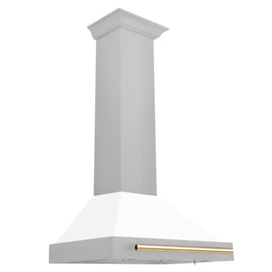 ZLINE 30" Autograph Edition Fingerprint Resistant Stainless Steel Range Hood with White Matte Shell and Champagne Bronze Handle (KB4SNZ-WM30-CB)