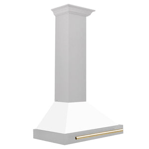 ZLINE 30" Autograph Edition Fingerprint Resistant Stainless Steel Range Hood with White Matte Shell and Champagne Bronze Handle (KB4SNZ-WM30-CB)