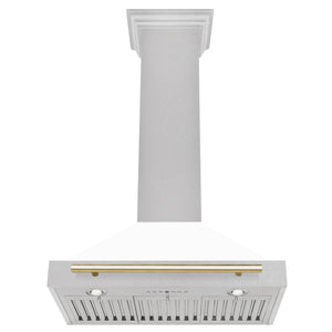 ZLINE 30" Autograph Edition Fingerprint Resistant Stainless Steel Range Hood with White Matte Shell and Gold Handle (KB4SNZ-WM30-G)