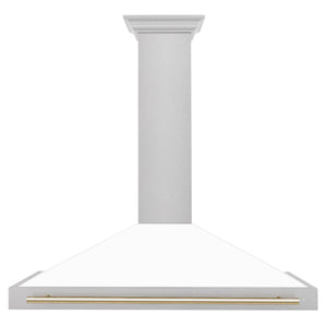 ZLINE 48" Autograph Edition Fingerprint Resistant Stainless Steel Range Hood with White Matte Shell and Gold Handle (KB4SNZ-WM48-G)