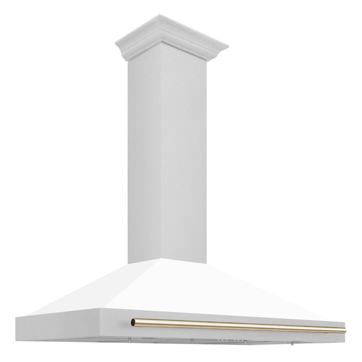 ZLINE 48" Autograph Edition Fingerprint Resistant Stainless Steel Range Hood with White Matte Shell and Gold Handle (KB4SNZ-WM48-G)