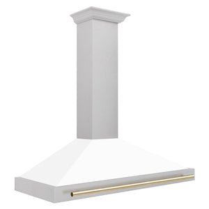 ZLINE 48" Autograph Edition Fingerprint Resistant Stainless Steel Range Hood with White Matte Shell and Gold Handle (KB4SNZ-WM48-G)