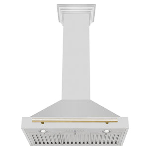 ZLINE 30" Autograph Edition Stainless Steel Range Hood with Stainless Steel Shell and Gold Accents (KB4STZ-30-G)