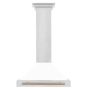 ZLINE 30" Autograph Edition Stainless Steel Range Hood with White Matte Shell and Gold Accents (KB4STZ-WM30-G)